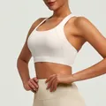Comfortable white high-elasticity yoga sports bra with nude feel and removable pads - S / Tops / Light Ivory White