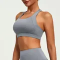 Grey naked-feel high-elastic yoga sports bra with removable pads for fitness workout - S / Tops / Sun Grey