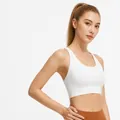 White criss-cross back sports bra with mesh detail for yoga and running - S / Tops / White