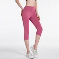 Premium high-waisted cropped yoga leggings for women in elegant dusty rose color finish - S / Bottoms / Dusty Pink