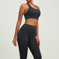 Solid color nude-feel yoga set with shockproof sports bra and high-waist leggings - S / Top And Bottom / Meteorite Grey
