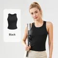 Breathable high-stretch black sports tank top with fixed chest pads for fitness - S / Tops / Starry Black