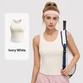Breathable high-elastic sports tank top with built-in chest pads in ivory white color - S / Tops / Ivory