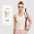 Breathable high-elastic sports tank top with built-in chest pads in ivory white color - S / Tops / Ivory