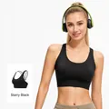 High-impact cross-back sports bra in starry black finish - S / Tops / Starry Black