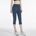 Professional high-waisted yoga capri pants for women in Whale Blue sports fabric - S / Bottoms / Whale Blue