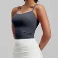 Professional dark grey slim fit yoga tank top with fixed thin straps and cross back - S / Tops / Gun Grey