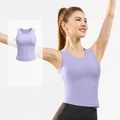 High-stretch breathable sports tank top with fixed chest pads in periwinkle blue color - S / Tops / Very Peri