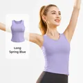 High-stretch breathable sports tank top with fixed chest pads in periwinkle blue color - S / Tops / Very Peri