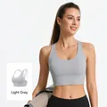 Women's cross-back sports bra for yoga and fitness in rhino grey - S / Tops / Rhino Grey