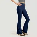 High-waisted navy blue flared yoga pants, professional gym and pilates wear for women. - M / Bottom (JYMK025) / Whale Blue