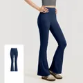 High-waisted navy blue flared yoga pants, professional gym and pilates wear for women. - S / Bottom (JYMK025) / Whale Blue