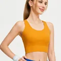 Striped cross back sports bra in bright orange with fixed pads for yoga fitness training - S / Tops / Bright Orange