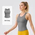 Professional women's sports tank top in sea salt grey, with built-in padded bra design. - S / Tops / Sea Rock Grey