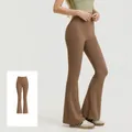 High-waisted flared yoga pants in cocoa brown color for Pilates and fitness workouts - 2XL / Bottom (JYMK025) / Cocoa