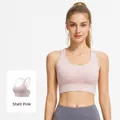 Breathable shockproof cross back yoga sports bra in elegant shell pink for women's fitness - Shell Pink