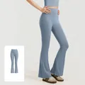 High waist lifting yoga flare pants in greyish lake blue for pilates and gym fitness - S / Bottom (JYMK025) / Grayish Blue