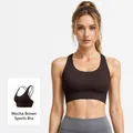 Professional sports bra with cross back design in an elegant distilled coffee color - Distilled Coffee