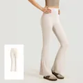 High-waisted flared yoga pants with ivory white finish for pilates and fitness activities - Ivory