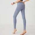Premium high-waisted seamless yoga leggings in a stylish grey lake blue color variant - S / Bottoms / Grayish Blue