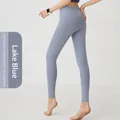 Premium high-waisted seamless yoga leggings in a stylish grey lake blue color variant - S / Bottoms / Grayish Blue