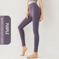 Leggings da yoga viola a vita alta con design senza cuciture per fitness e corsa - Viola Melanzana