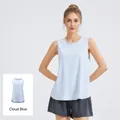 Women's loose-fit light blue sleeveless yoga tank top breathable mesh gym running vest - S / Tops / Cloud Blue