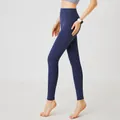 Pantalon de yoga sans couture à taille haute bleu baleine profond, idéal pour le fitness - Bleu Baleine