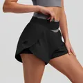 High-waist color-block yoga shorts in black and gray for women's fitness and running - S / Bottoms / Starry Black