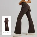 High-waisted flared yoga pants with mock skirt detail in Distilled Coffee brown color - S / Bottoms / Distilled Coffee
