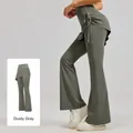 Professional high-waist faux two-piece flared yoga pants in dusty grey color for fitness - S / Bottoms / Dusty Gray