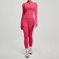 Set yoga rosa a vita alta con top a maniche lunghe con zip e leggings coordinati - Taglia S / Top E Pantaloni / Rosso Lampone