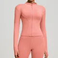 Slim fit long sleeve sports yoga jacket with thumbholes in stylish peach pink color - S / Tops / Peach Pink