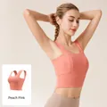 Naked feel seamless shockproof sports bra with wide straps in honey pomelo pink color - S / Tops / Peach Pink
