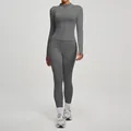 Set yoga grigio elastico professionale con giacca slim fit e leggings a vita alta - Taglia S / Top E Pantaloni / Grigio Sale Marino + Grigio Sale Marino