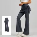 High-waist flared yoga pants with faux two-piece skirt design in gunmetal grey finish - Gun Grey