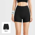 Pantaloncini yoga a vita alta a righe con controllo della pancia in nero traspirante - Taglia S / Pantaloni e gonne / Nero brillante