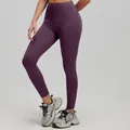 Pantalon de yoga taille haute effet push-up violet foncé, leggings de fitness sans couture - Prune Violette
