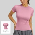 Women's slim fit yoga and running short sleeve t-shirt in stylish dusty pink color - S / Tops / Dusty Pink