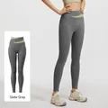 High waist tummy control yoga leggings in sea rock gray featuring crossover waistband - S / Bottoms / Sea Rock Grey