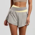 High-waisted color-block sports shorts for yoga in a light grey and yellow finish - Rhino Gray