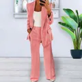 Elegant pink two-piece blazer and trouser suit set for women's professional office wear - S / Top And Bottom / Pink