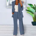 Elegant blue two-piece blazer and trousers set for women with classic lapel design - S / Top And Bottom / Blue