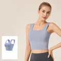 Nahtloser Sport-BH mit breiten Trägern in Grauseeblau für Yoga und Laufen - Graublau
