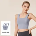Soutien-gorge sport sans couture à larges bretelles bleu lac pour yoga - Bleu du Lac Gris
