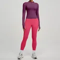 Set fitness yoga slim fit con top viola a maniche lunghe e leggings rosa a vita alta. - Taglia S / Top E Pantaloni / Rosso Prugna + Rosso Lampone