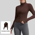 Distilled coffee brown slim fit long sleeve zip-up yoga sports jacket for women - S / Tops / Distilled Coffee
