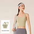 Nahtloser Sport-BH mit breiten Trägern in Muskatorün für Yoga und Fitnessübungen - Kardamomgrün