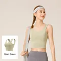 Soutien-gorge de sport sans couture à larges bretelles en vert muscade pour yoga - Vert Cardamome