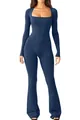 Elegante nauwsluitende donkerblauwe jumpsuit met lange mouwen en vierkante halslijn - Donkerblauw